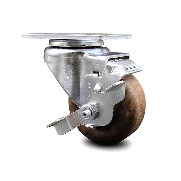 Service Caster 3.5 Inch High Temp Glass Filled Nylon Swivel Top Plate Caster with Brake SCC SCC-20S3514-GFNSHT-TLB - main